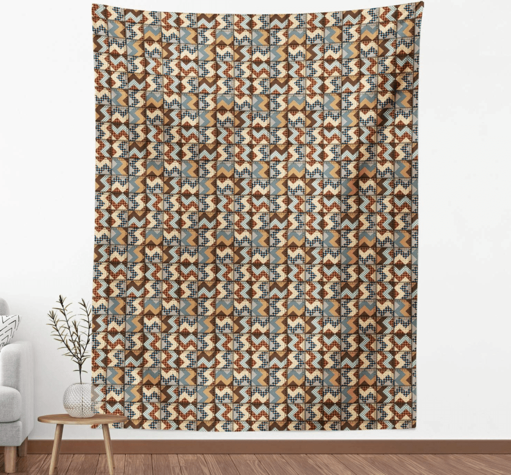 Lunarable Chevron Fabric by The Yard, Old Fashioned Chevron Insignia Motif with Zigzag Lines 